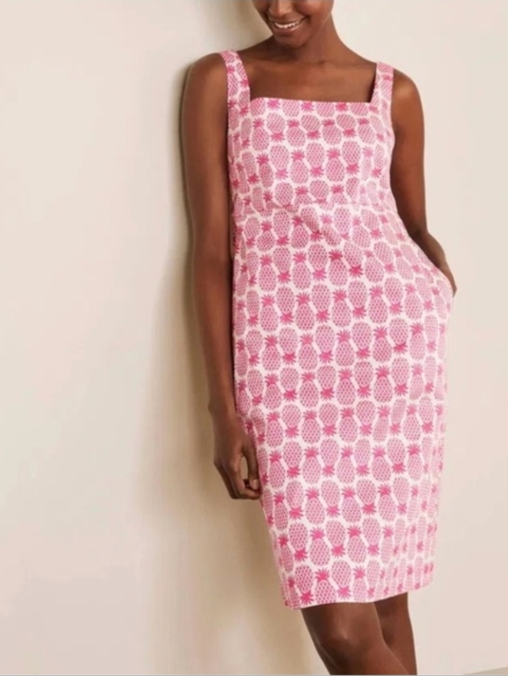 Boden Pink Pineapple Square-Neck Knee-length Dress - Size 16/18R